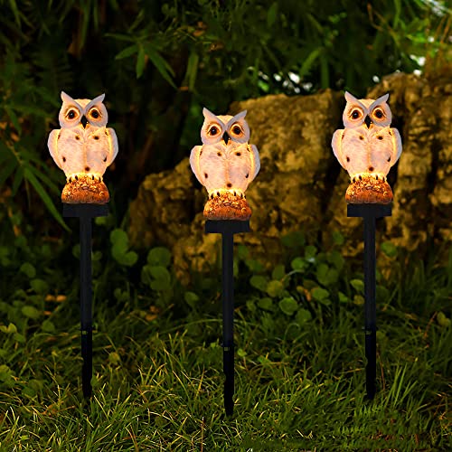 Owl Solar Garden Stake Lights, 2 Pack 2023 New Owl Outdoor Path Solar Powered Owl Stake Lights For Walkway Yard Lawn Landscape Lighting (White&Brown) #TOP6