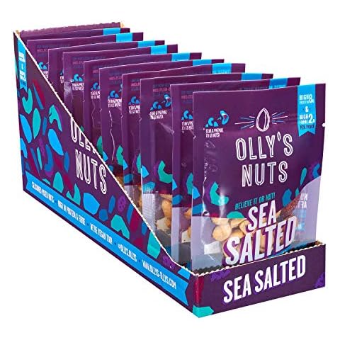 Olly's Nuts, Salted, 100g (Pack of 10), Bigger Sharing Packs, Seasoned Mixed Almonds, Cashews & Peanuts, Healthy Plant-Based Vegan Snacks, High in Protein & Fibre, No Preservatives Cover