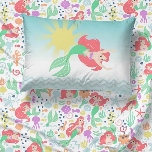 Image of Sunny Side Up Disney The Little Mermaid Full Sheet Set - 4 Piece Kids Bedding Set Includes Pillow Cover - Super Soft Ariel Microfiber Sheets