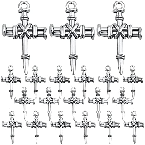 50pcs Antique Silver Nail Cross Pendant Charms Alloy Religious Christian Jesus Crucifix Cross Pendants Craft Supplies for DIY Necklace Bracelet Jewelry Making Findings