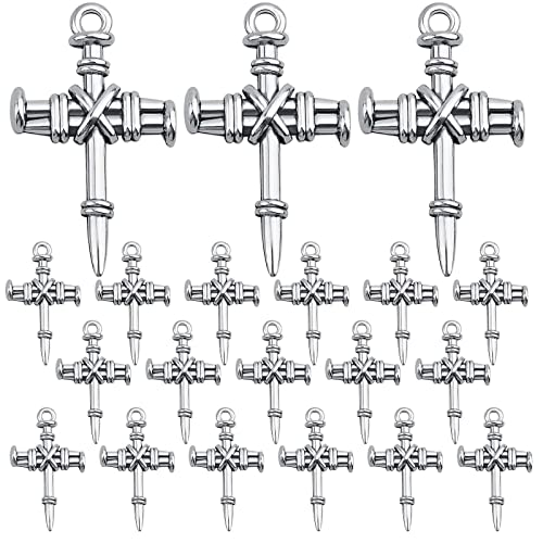KMOSPAD 50pcs Antique Silver Cross Pendant Charms Alloy Religious Christian