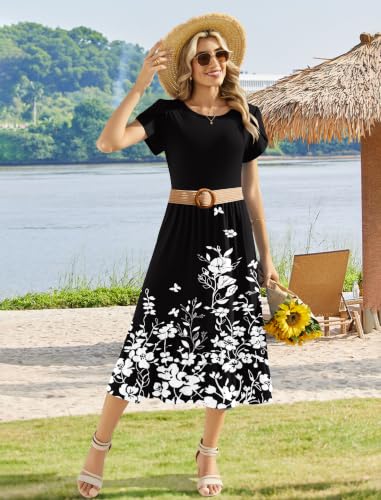 Image of Zeagoo Women Summer Midi A Line Dress Short Sleeve Casual Flowy Tiered Beach Long Sundress with Pockets 2026 Vacation Travel