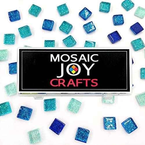 Mosaictiles For Crafts Blue Assorted Color 320 Pieces Glass Glitter Mosaic Supplies Pieces Bulk Square Shape 0.4X0.4 Inch By Mosaic Joy (Blue, 320Pcs) #TOP1