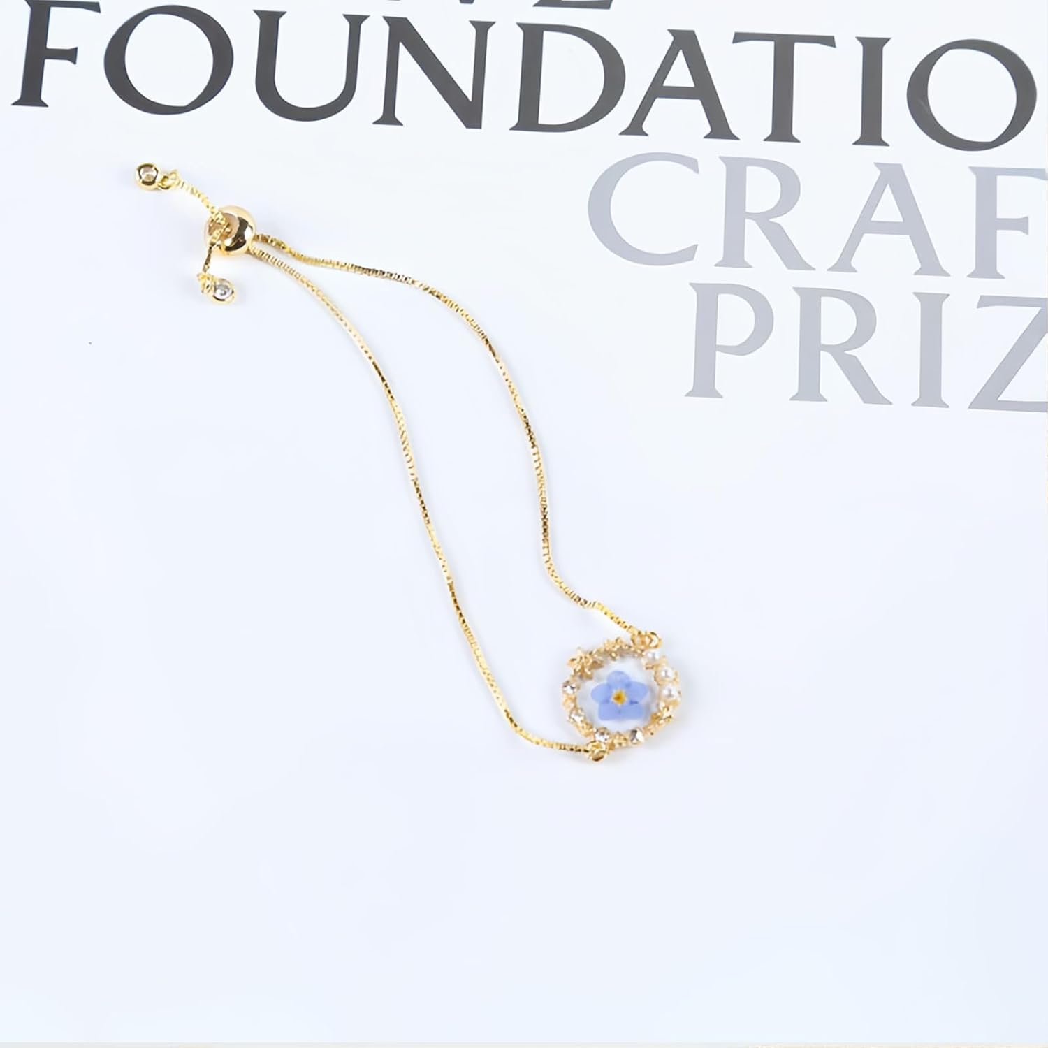 Pressed Flower Bracelet for Women with Imitation Pearls Decorate, Personalized Resin Bracelet Jewelry Present for Her with Adjustable Gold Box Chain - Image 8