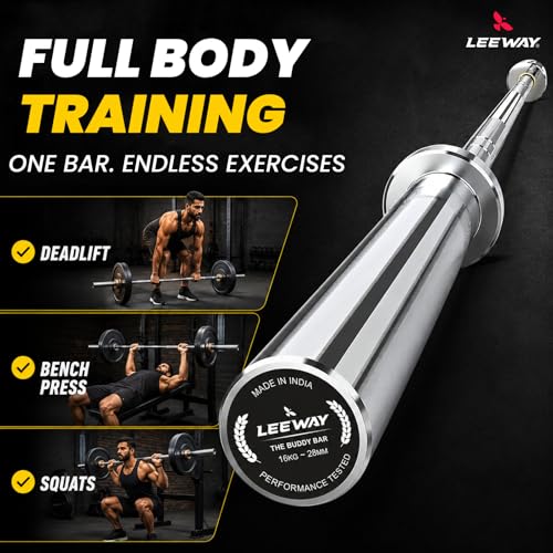 Image of Leeway Olympic Barbell with Bumper Weight Plates | 30 Kg Rubber Weight Plate Set and 7.2 Ft Chrome Gym Bar | Olympic Weightlifting Gym Plates for Home and Commercial (30kg Set (5X2+10X2))
