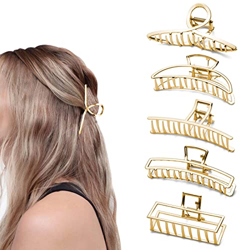5 Pack Large Metal Hair Clips, 4.7Inch Nonslip Gold Hair Claw Clips for Women, Strongly Fixed Jaw Hair Clamp Half Bun Hairpins for Thick Hair, Fashion Headwear Styling Accessories for Girls 5 Pack Large Metal Hair Clips, 4.7Inch Nonslip Gold Hair Claw Clips for Women, Strongly Fixed Jaw Hair Clamp Half Bun Hairpins for Thick Hair, Fashion Headwear Styling Accessories for Girls