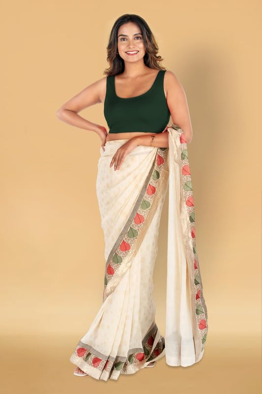 Image of Abhi Cotton Readymade Saree Blouse for Women- Sleeveless, U-Neck, Regular-fit, Stretchable, Pull-on Style