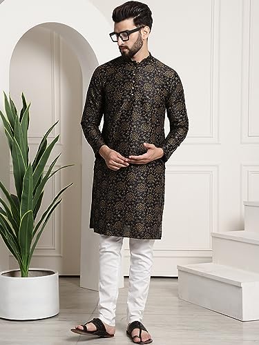 Image of SOJANYA (Since 1958 Men's Silk Blend Printed Kurta and Churidar Pyjama Set