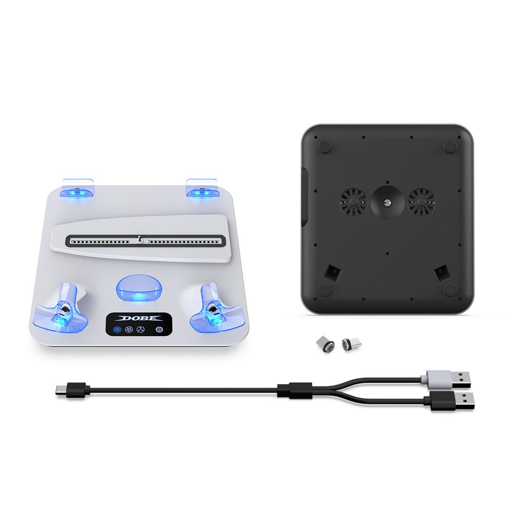 BeisDirect Ventilador de refrigeración de soporte PS5 para consola PS5 Slim/PS5, estación de carga de controlador dual para PSVR 2 y PS5, soporte vertical multifuncional con cargador de controlador