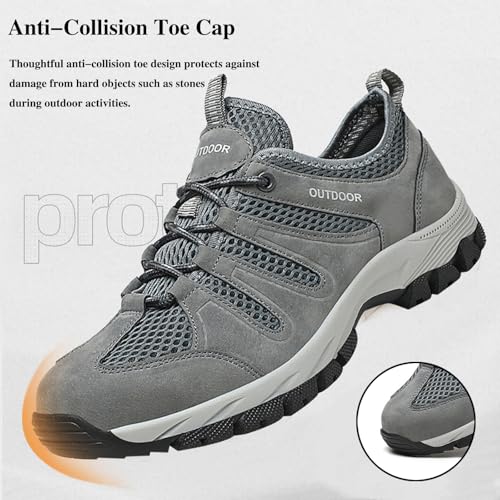 Men's Suede Lace Up Mesh Hiking Shoes,Breathable Non-Slip Outdoor Casual Climbing Sneakers Lightweight Comfortable Trekking Trail Shoes3