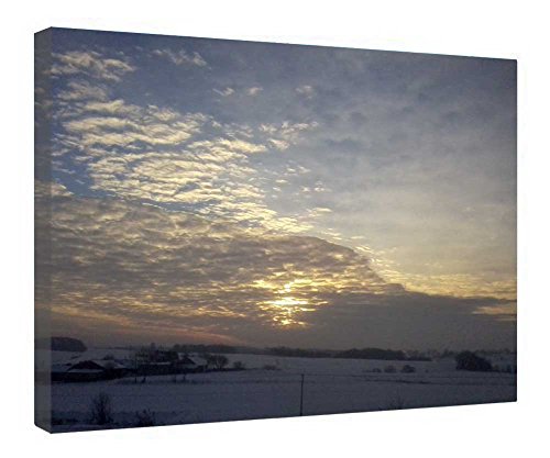 Toile ciel hivernal encadrée bois tableau haut de gamme