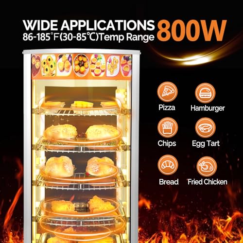 ROVSUN 5-Tier Commercial Food Warmer Pizza Warmer Countertop, Food Warmer Display with LED Lighting Removable Shelves Glass Door, Pretzel Warmer for Buffet Restaurant Cafe, 110V 800W