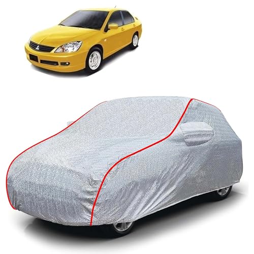 Image of Sulfar 100% Waterproof Car Body Cover Compatible with Mirror for Mitsubishi Cedia (Triple Stitched, Full Bottom Elastic, Magic Silver with Red Piping)