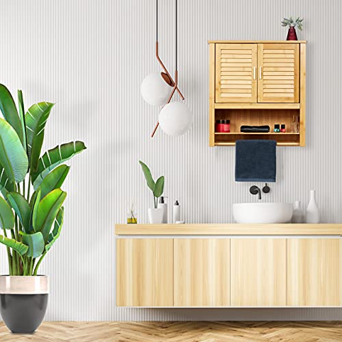 Miniatura 3 de Relaxdays - Estante De Pared Con Armario Lamell, Bambú, 66 X 62 X 20 Cm, Cuarto De Baño, 2 Puertas Color Natural