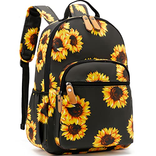 Image of Leaper Water-resistant Floral Laptop Backpack Travel Bag Bookbags Satchel (Sunflower-Black)