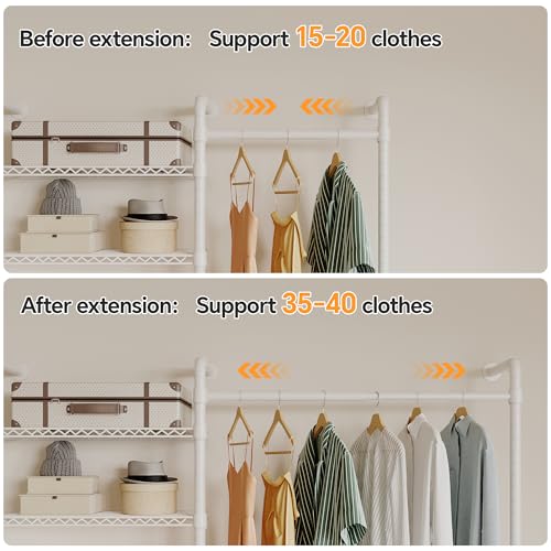 W4 Wall Mounted Closet System, Expandable Clothes Rack Heavy Duty Clothing Rack for Hanging Clothes, Industrial Pipe Closet Organizers for Reach in Closet, White - Image 5