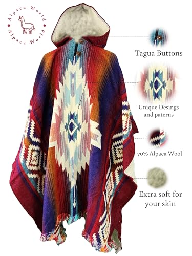 Image of Wool Poncho Men - Handmade Alpaca PONCHO - Mexican Poncho Style - Cowboy Ponchos for Men - Alpaca Ponchos.