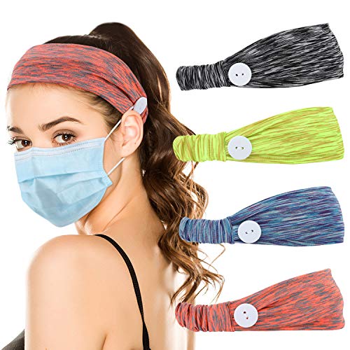 MoKo Diadema Deportiva Bicolor,[4 Piezas] Cintas de Pelo Antideslizantes para Mujeres y Hombres, Ancha Banda de Cabeza Turbante para Yoga, Fitness Carrera, Ciclismo, Viajar, Negro/Rojo/Verde/Azul