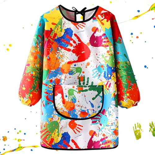 GEBETTER Grembiule Pittura Bambini Scuola, XL per 7-11 Anni Bambini, Grembiulino Impermeabile Scuola Elementare, Maniche Lunghe con Tasca, per Ragazzi Casa (Colorato)