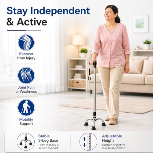 Image of SD CASS*4 Leg Aluminium Walking Stick for Old Age | Lightweight Walking Support with Adjustable Height | 4 Leg Walking Cane for Men /Women, Patients, Old People (Four Leg Walking Stick)