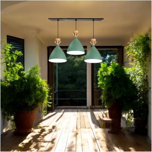 Image of Triple Dome Green Aluminium Hanging Pendant Light Drop, Antique Modern Ceiling Lamp,Bulb is not Included, 3 Light Linear Set