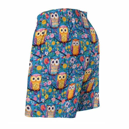 Mens Swim Trunks, Flower Owl Print Swim Shorts with Mesh Lining Swimwear Bathing Suits Quick Dry4