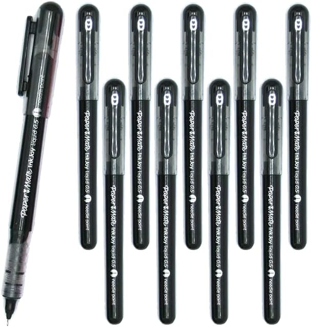 Newell Brands 10 x Papermate Inkjoy Liquid Ink Rollerball Pen, Quick-Drying Ink & Ergonomic Body, 0.5mm Needle Point Fine Nib, Black - Loose in Plain Packaging