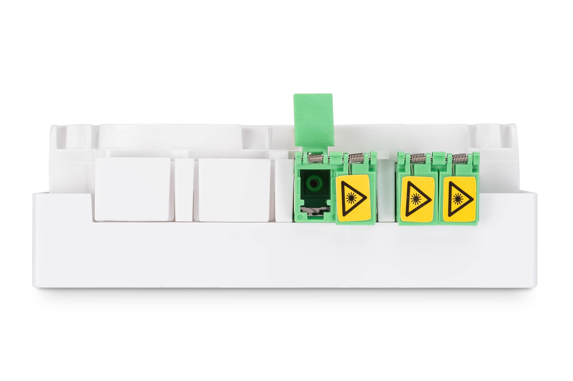 DIGITUS Caja FTTH - 2X LC/APC Dúplex con obturador - Fibra óptica monomodo - Caja de empalme de fibra óptica integrada - Clase de protección IP45 - Montaje en pared o en carril DIN - Blanco