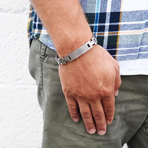 Eve's Addiction Men's Custom Engraved Titanium Id Bracelet, 12Mm Wide, 8 Inches Long - Personalized Name Bracelet For Him - Custom Boyfriend Gifts - Father's Day Bracelet - Gifts For Dad #TOP1
