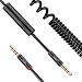 VOJO Aux IN Cord for Car 3.5mm Auxiliary Audio Cable with Mic / Microphone 6ft Coiled HOTLINE [Black], Ultra Slim Metal Shell for iPhone 6 6s Plus Beats Headphone, RemoteTalk & Tangle-free