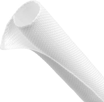 Automotive Wire Loom Tubing, Split Braided Cord Protectors from Pets No Chew, Flexible Cable Sleeve Cable Management for TV/Computer/Electric Wires White, 1"-10ft