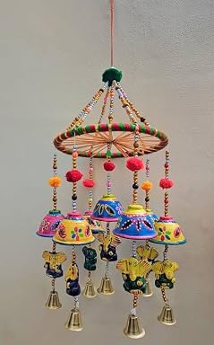Sphinx Rajasthani Handcrafted Multicolour Wall Hanging Ganesh between Bells (Height approx. 53 cms/21.2 inches) - 1 piece
