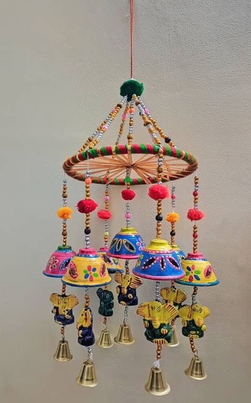 Sphinx Rajasthani Handcrafted Multicolour Wall Hanging Ganesh between Bells (Height approx. 53 cms/21.2 inches) - 1 piece
