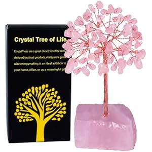 Rose Quartz Crystal Tree of Life,4 Inch Natural Healing Stones,Reiki Energy Money Tree, Handmade with Copper Wire,Feng Shui Spiritual Desk Decor for Office, Home, Meditation Gifts for Women