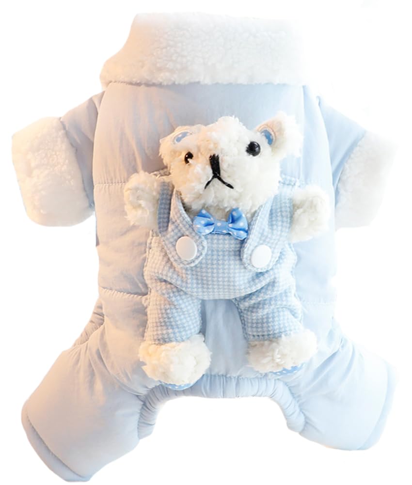 MaruPetWinter Four-Leg Coat with Pentagram with Hat for Teddy Bear Shih Tzu A-Blue L