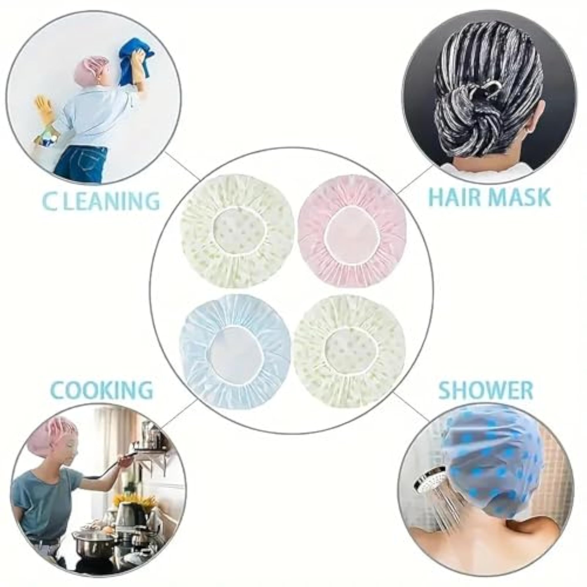 Adult Printed Reusable Bath Hat Shower Caps, 6 Piece Pack