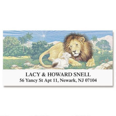 Lion and Lamb Personalized Return Address Labels- Set of 144, Large Self-Adhesive, Flat-Sheet Labels, By Colorful Images