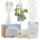 CULETCRAFT Macrame Kit for Beginners 153pc, 15 Projects Book, 164yd Cotton Macrame Cord, Wooden Bead