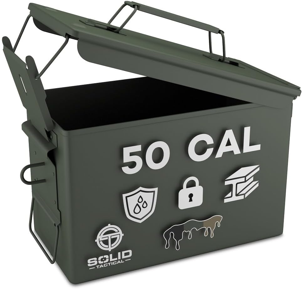 Lockable Metal Ammo Storage Box - Military & Army Steel Ammo Can for Ammunition Storage - Waterproof Ammo Crate Utility Box