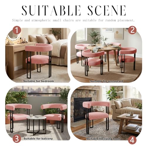 Image of Modern Corduroy Dining Chairs Set of 4 with Metal Legs,Comfy Accent Dining Room Chairs Upholstered Kitchen Side Chairs with Curved Backrest for Dining Room Kitchen Living Room (Pink,4)