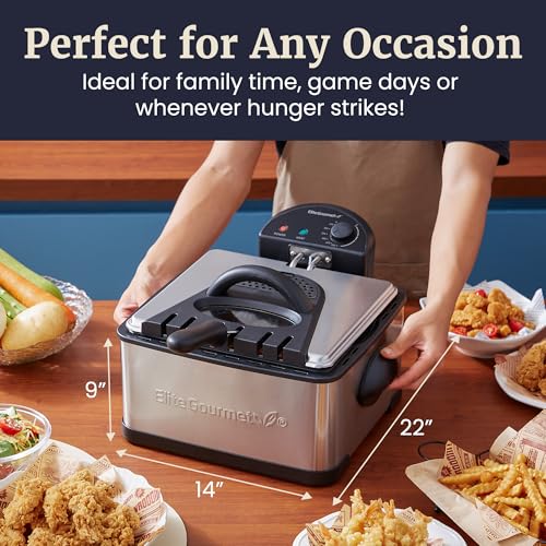Elite Gourmet EDF475 Electric Deep Fryer 4.2 Quart Oil Capacity with Temperature Knob, 1 x 4Qt Basket, Powerful 1700 Watts, Lid with Anti-Odor Filter & Viewing Window, Stainless Steel by Elite Gourmet - Image 6