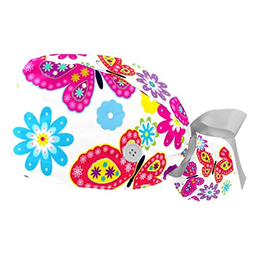 Chapeaux bouffants fleurs et papillons pour le travail en cuisine et institut