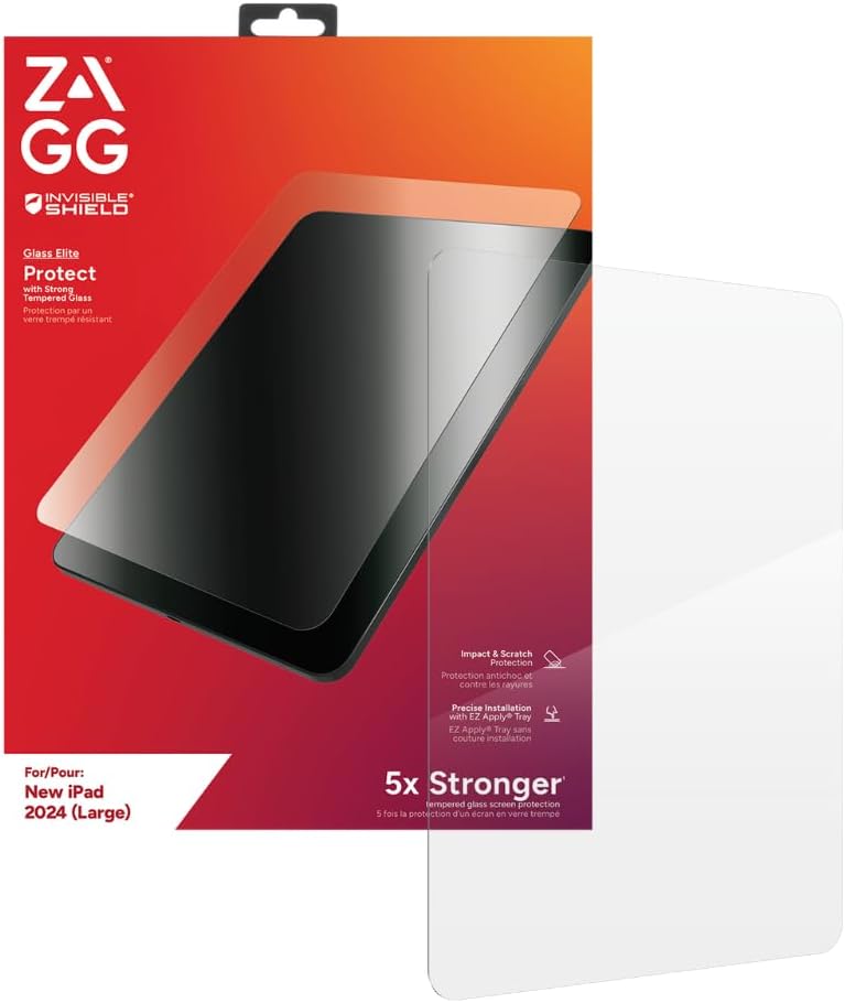 ZAGGGlass Elite iPad Air 13" (M2) Screen Protector - Tempered Aluminosilicate, 5X Stronger, Smudge-Free, Eco-Friendly, Easy Apply