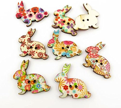 290 Pieces Sewing Clothing Buttons Sew On Wooden Wood Knopfe BB0602 Printing Big Rabbit Boutons Fasteners Notions Multi Pattern Cartoon Supplies Arts Crafts Accessories