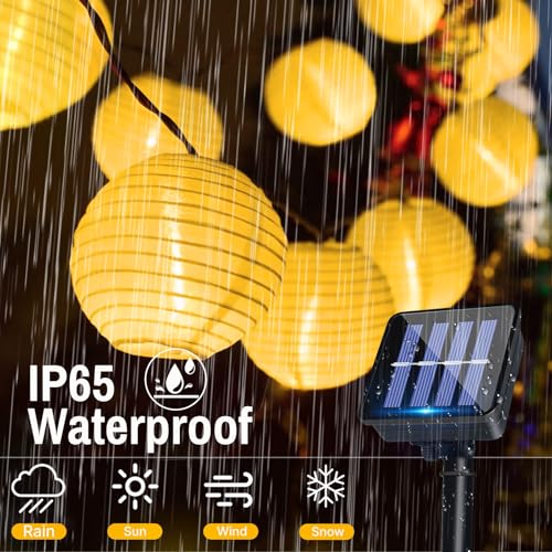 Guirnaldas Luces Solares Linternas, 6M 20 LED Solares Linternas, Impermeable IP65, Guirnalda Luces Solar 8 Modes, Interior y Exterior Decoración para Jardín, Patio, Balcón, Fiesta(Blanco Cálido) - imagen 3