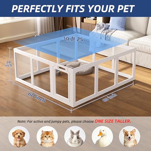 Image of Clear Acrylic Dog Playpen Indoor, Puppy Cat Small Pet Play Pen, Pet Cat Playpen for Rabbits, Dog Fence Crate Kennel Whelping Cage (White, 12 Panel)