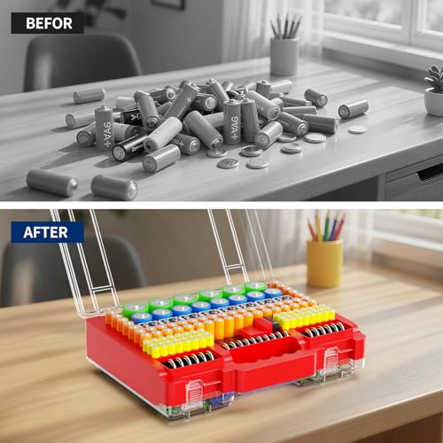 Caja organizadora de pilas Molutsody con probador - 40% descuento