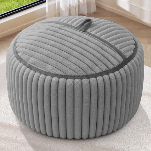 Image of 3FT Bean Bag Chair 3'Big Bean Bag Chairs with Adults, Large Beanbag Chair | Bean bags with Machine Washable Cover Corded Plush Fabric, Comfy Chairs for Living Room, Bedroom, Dorm, Lightgrey