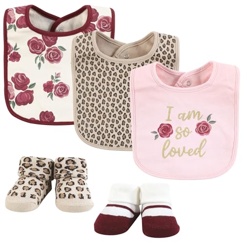 Image of Hudson Baby Infant Girl Cotton Bib and Sock Set, So Loved Roses, One Size