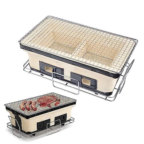 Griglia giapponese da tavolo per barbecue, fatta a mano in argilla con griglie resistenti alle alte temperature, per uso interno ed esterno